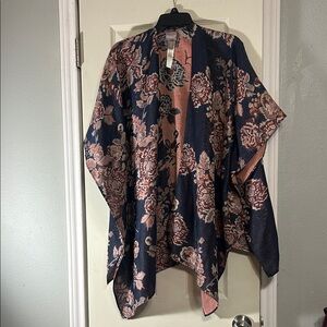 Chicos metallic floral shawl wrap